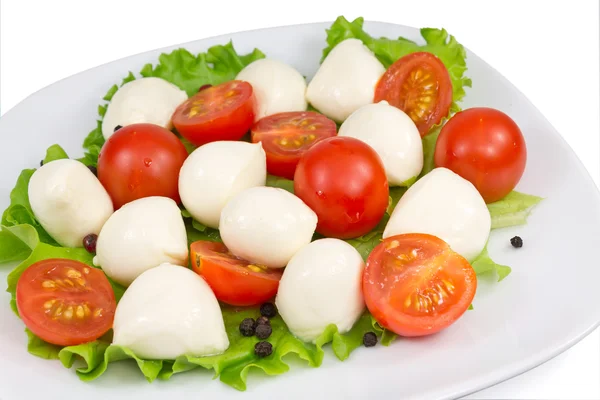 Mozzarella, tomaat en salade — Stockfoto