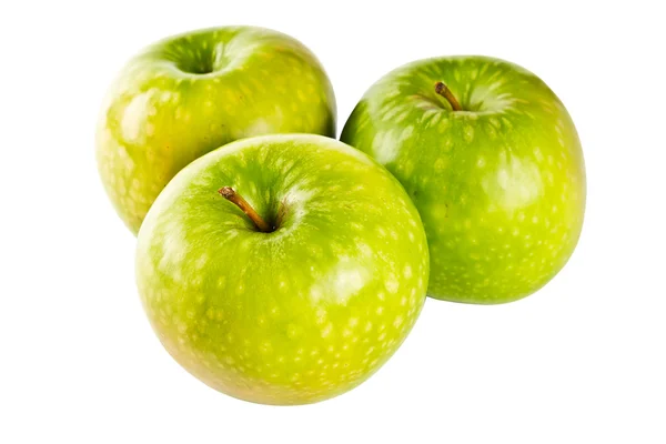 Trzy zielone jabłko na białym tle — Zdjęcie stockowe