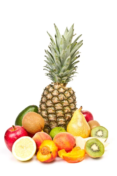Ananas, äpple, päron, persika, kiwi, citron, avokado — Stockfoto