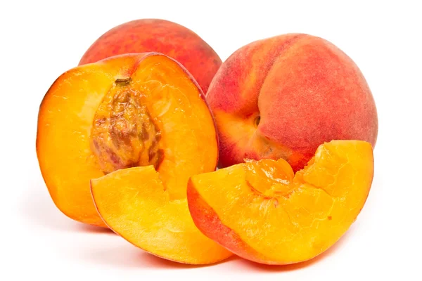 Three juicy sweet peach isolated on white background — Stock Photo, Image