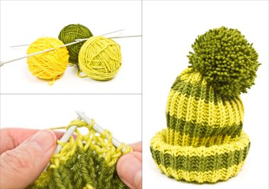 Balls of wool yarn, knitting and wool hat clipart