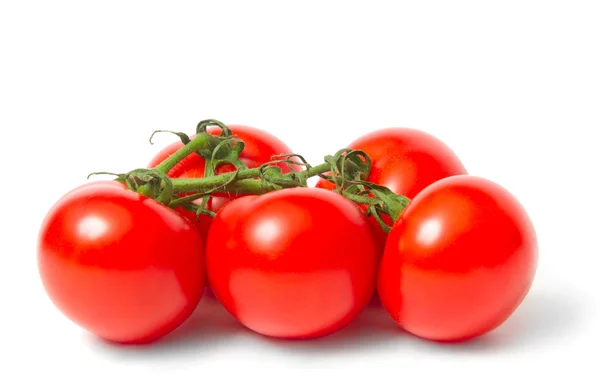 Tomates rojos en una caja de plástico oscuro, se aísla en el blanco —  Fotos de Stock