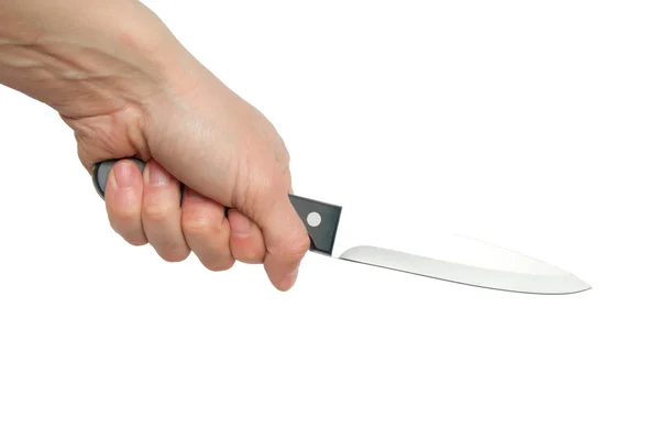 Mutfak bıçağı bir elinde, üzerinde beyaz tecrit — Stok fotoğraf