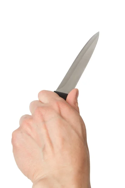Кухонный нож в руке, он изолирован на белом — стоковое фото
