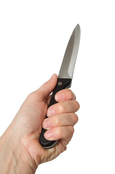 Mutfak bıçağı bir elinde, üzerinde beyaz tecrit — Stok fotoğraf