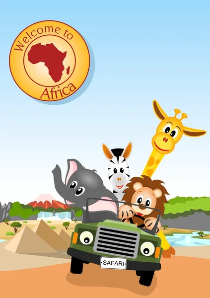 African animals in the car — Stock Vector