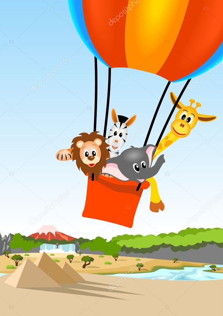African animals in hot air balloon