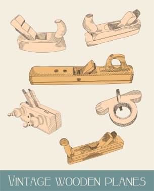 Vintage wooden planes - illustration clipart