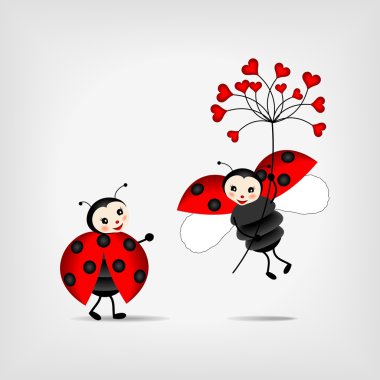 Ladybugs with red flower clipart