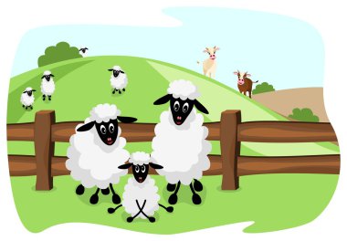 Cute sheep family on pasture clipart