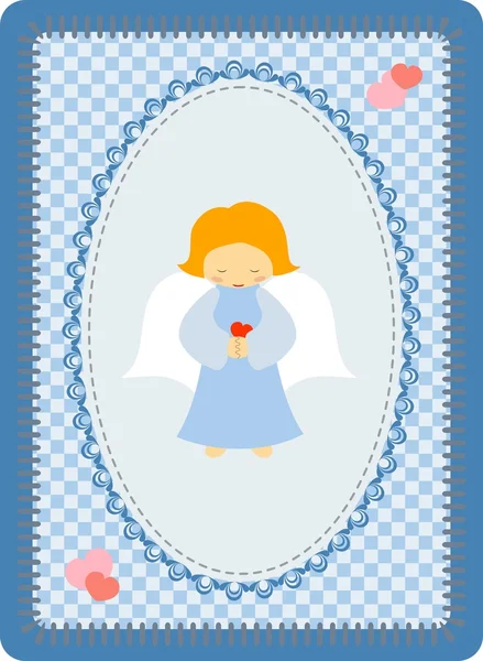 Petit ange bleu sur fond patchwork — Image vectorielle