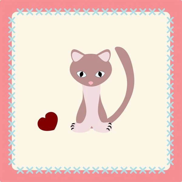 Vektor-Kitty mit Herz auf Patchwork-Hintergrund — Stockvektor