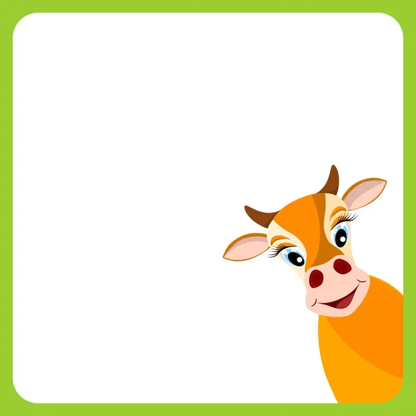 Roztomilý kráva v zeleném rámečku — Stockový vektor
