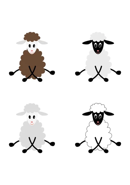 Čtyři roztomilá jehňata ovce izolovaných na bílém pozadí — Stockový vektor