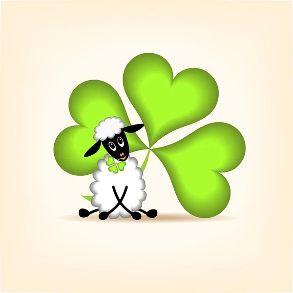 Sheep and green leaf - illustration — Stock Vector
