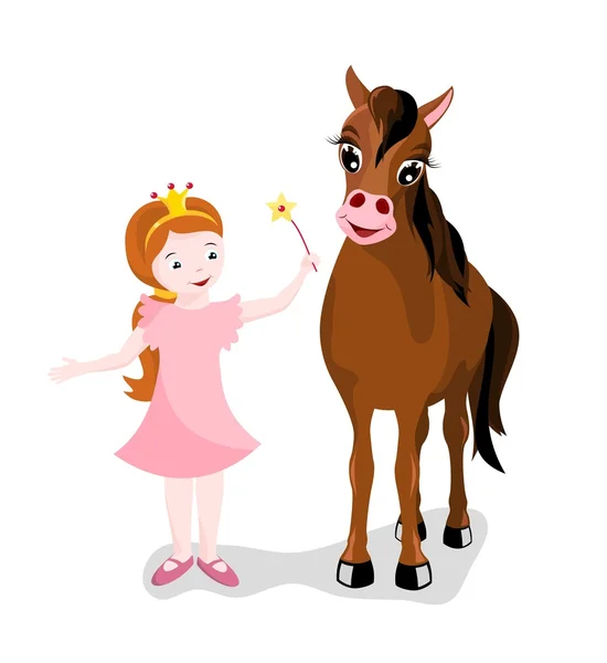 Little princess with her horse — Stock Vector
