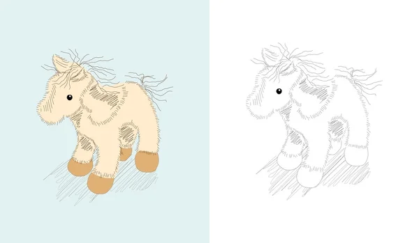 Elle çizilmiş oyuncak - kahverengi ponny — Stok Vektör