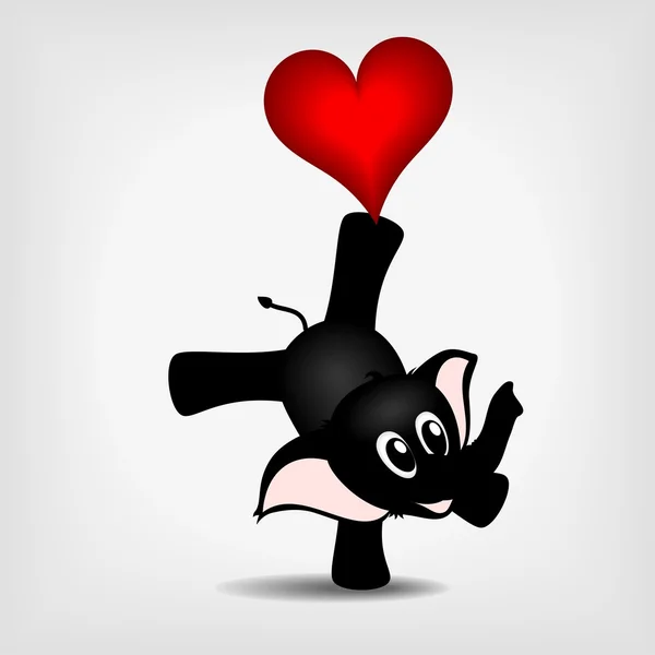 Petit éléphant noir équilibrant avec coeur rouge — Image vectorielle