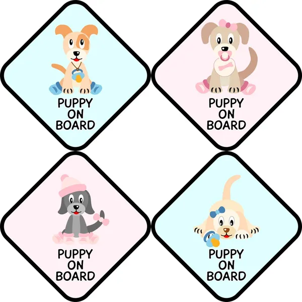 Puppy's aan boord van teken — Stockvector