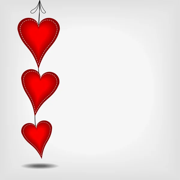 Drei hängende rote Herzen mit weißen Maschen - Vektor Illustrati — Stockvektor