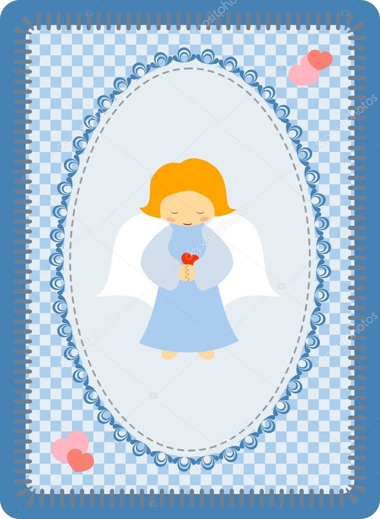 Little blue angel on a patchwork background