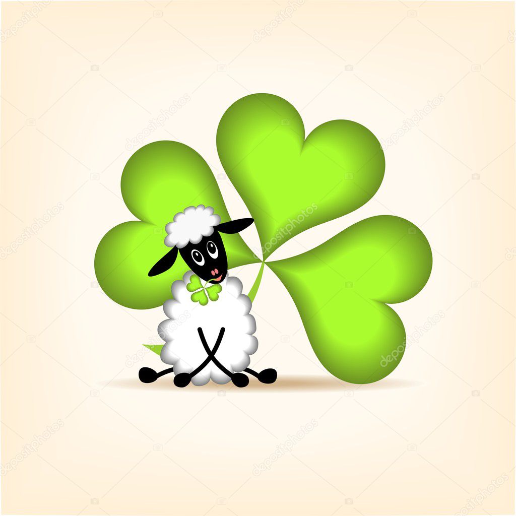 Sheep and green leaf - illustration
