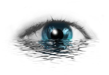 Abstract human eye with blue earth with water reflection