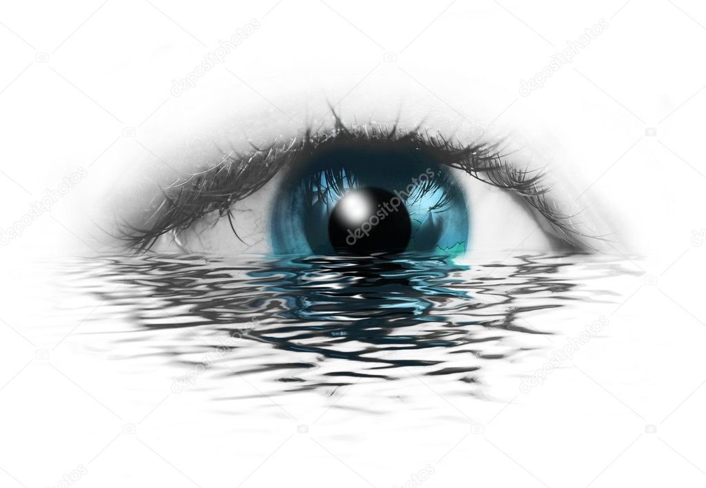 Abstract human eye with blue earth with water reflection