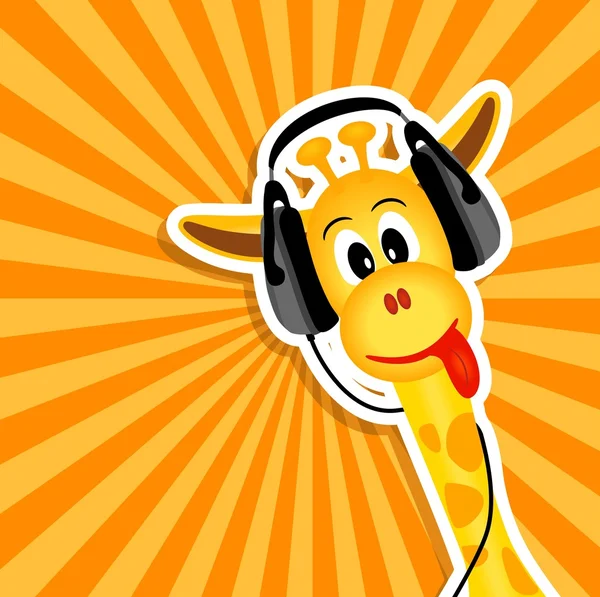 Girafe drôle avec écouteurs — Image vectorielle