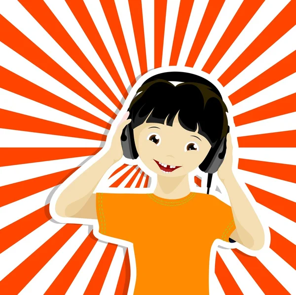 Azjatycki chłopiec ze słuchawkami — Wektor stockowy