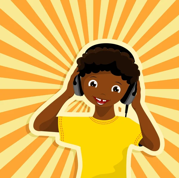 非洲男孩用耳机 — 图库矢量图片