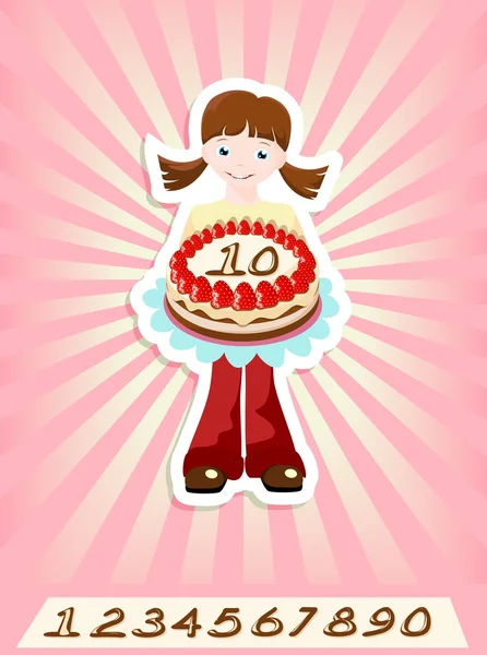 Fille avec gâteau d'anniversaire — Image vectorielle