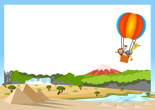熱気球のアフリカの動物 — ストックベクタ