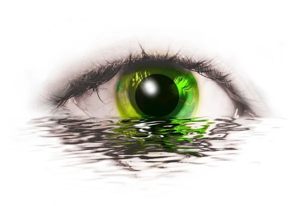 Abstraktní lidské oko s zelená země s vodou reflexe — Stock fotografie