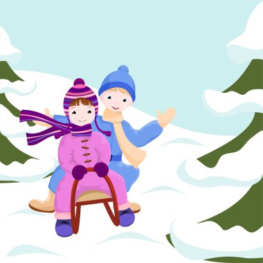 Children ride in a sleigh clipart