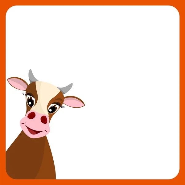 Cute cow in red frame — Stock Vector