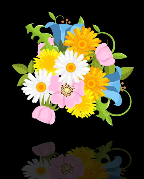 Fleurs de printemps sur fond noir — Image vectorielle