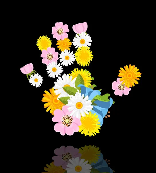 Bloemen in de vorm van hand — Stockvector