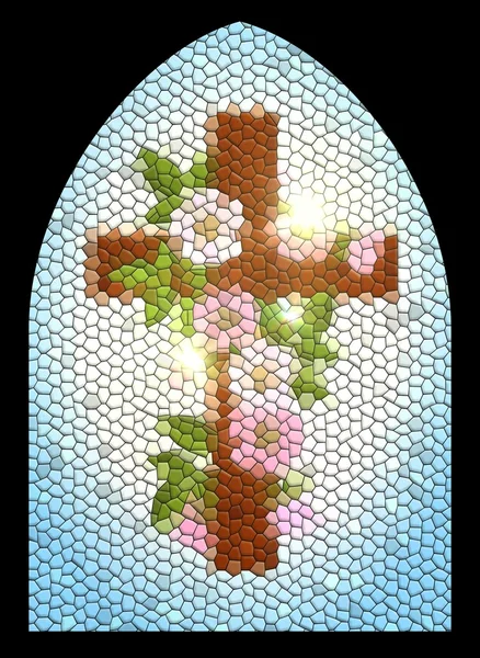 Kirchenfenster mit Kreuz — Stockfoto
