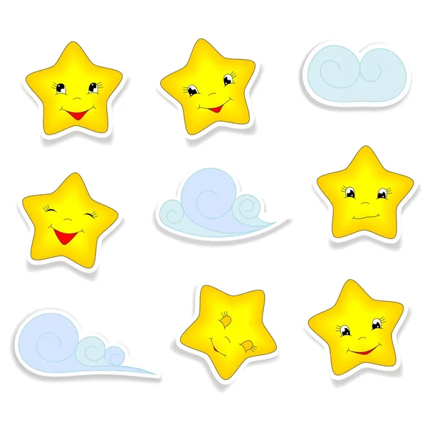 Estrelas dos desenhos animados e nuvens — Vetor de Stock