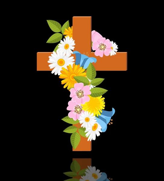 Cruz con flores — Vector de stock