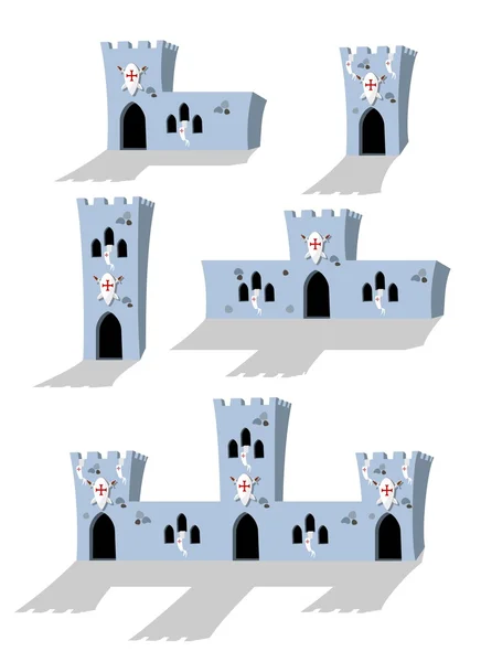 Sammlung von Cartoons mittelalterlicher Burgen — Stockvektor