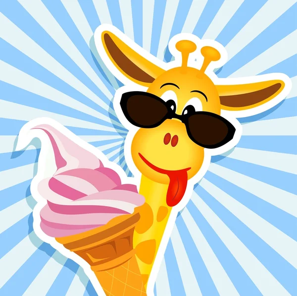 Funny żyrafa z różowe lody — Wektor stockowy
