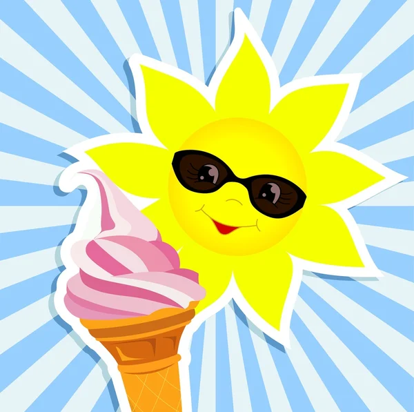 Sun with pink ice cream — Stock Vector