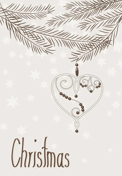 Handgezeichnetes Weihnachtsherz mit Zweigen — Stockvektor