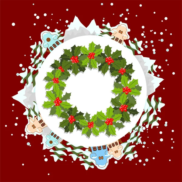 Zimní pozadí s vánoční věnec - ilustrace — Stockový vektor