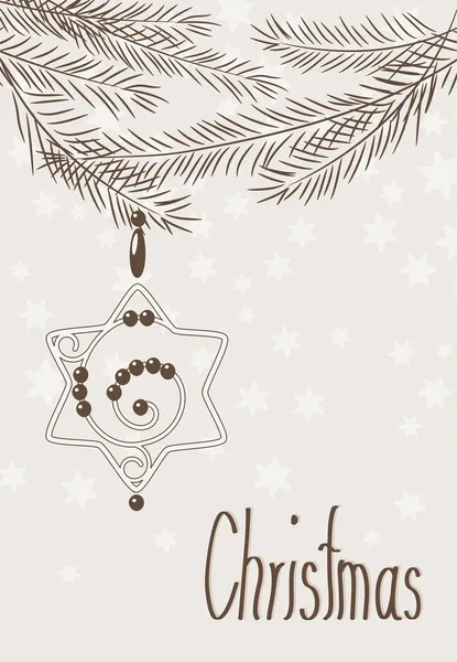 Handgezeichnete Weihnachtskarte mit Stern und Zweigen — Stockvektor