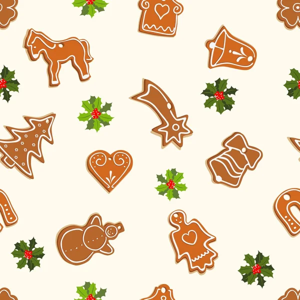 Christmas seamless pattern with gingerbread — Stock Vector
