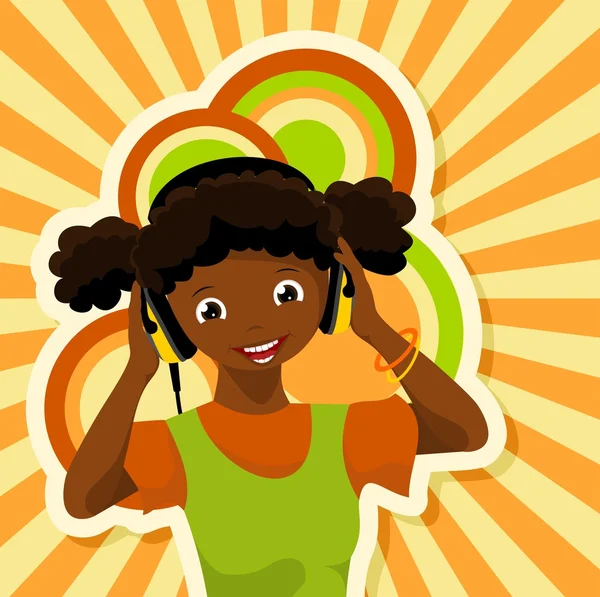 Menina africana com fones de ouvido —  Vetores de Stock