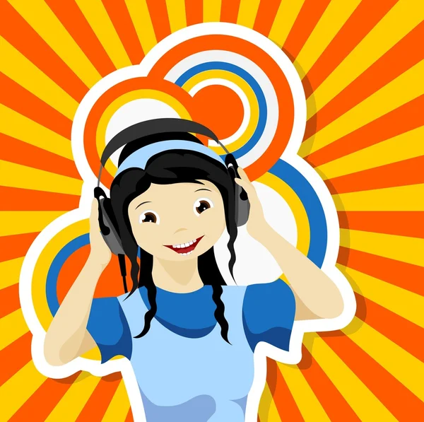 Chica asiática con auriculares — Vector de stock